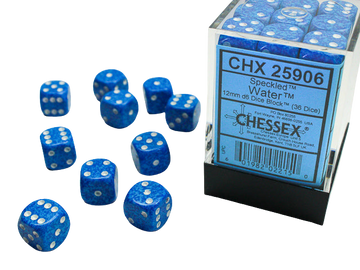 Chessex Speckled 12mm d6 Dice Blocks with Pips (36 Dice) - Water
