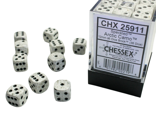 Chessex Speckled 12mm d6 Dice Blocks with Pips (36 Dice) - Arctic Camo