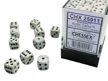 Chessex Speckled 12mm d6 Dice Blocks with Pips (36 Dice) - Arctic Camo