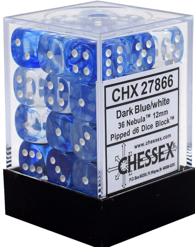 Chessex Signature 12mm d6 with pips Dice Blocks (36 Dice) - Nebula Dark Blue w/white