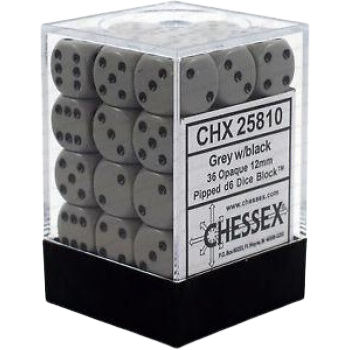 Chessex Dice Block: Opaque Grey w/black - 12mm D6 (36)
