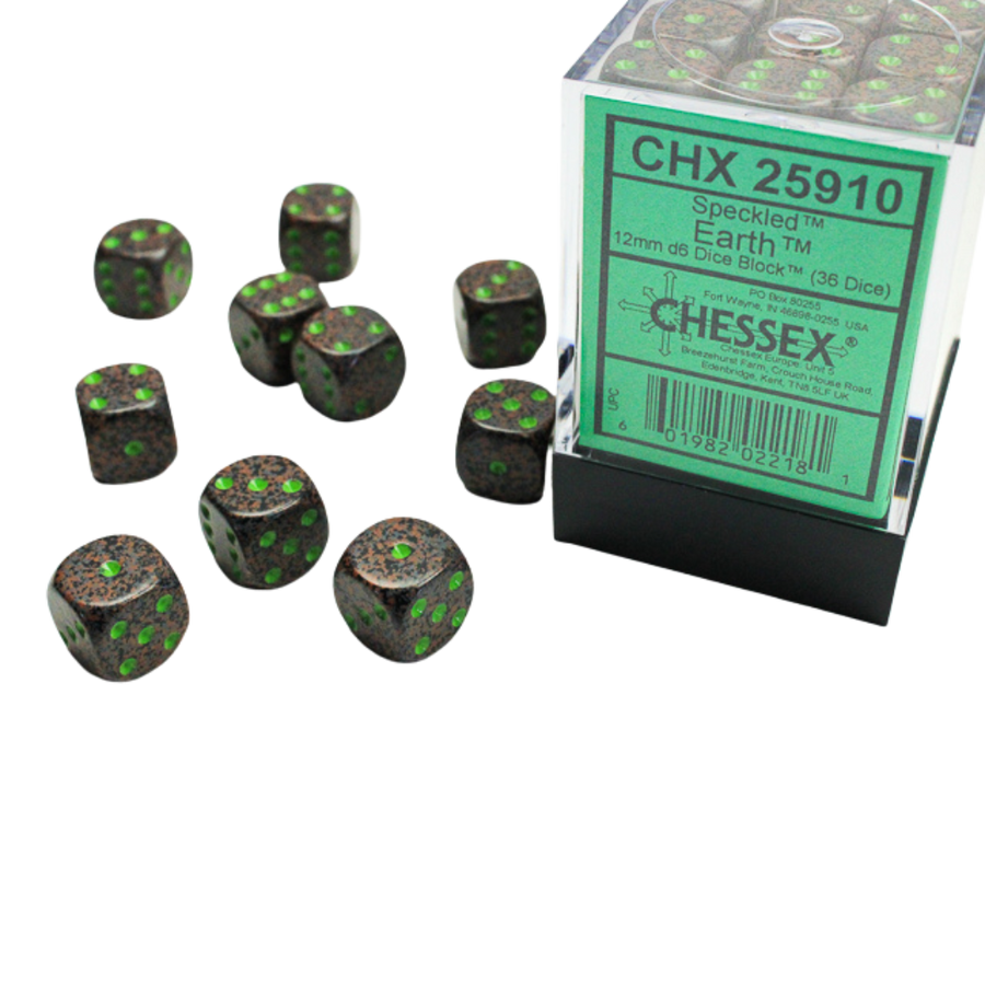 Chessex Speckled 12mm d6 Dice Blocks with Pips (36 Dice) - Earth