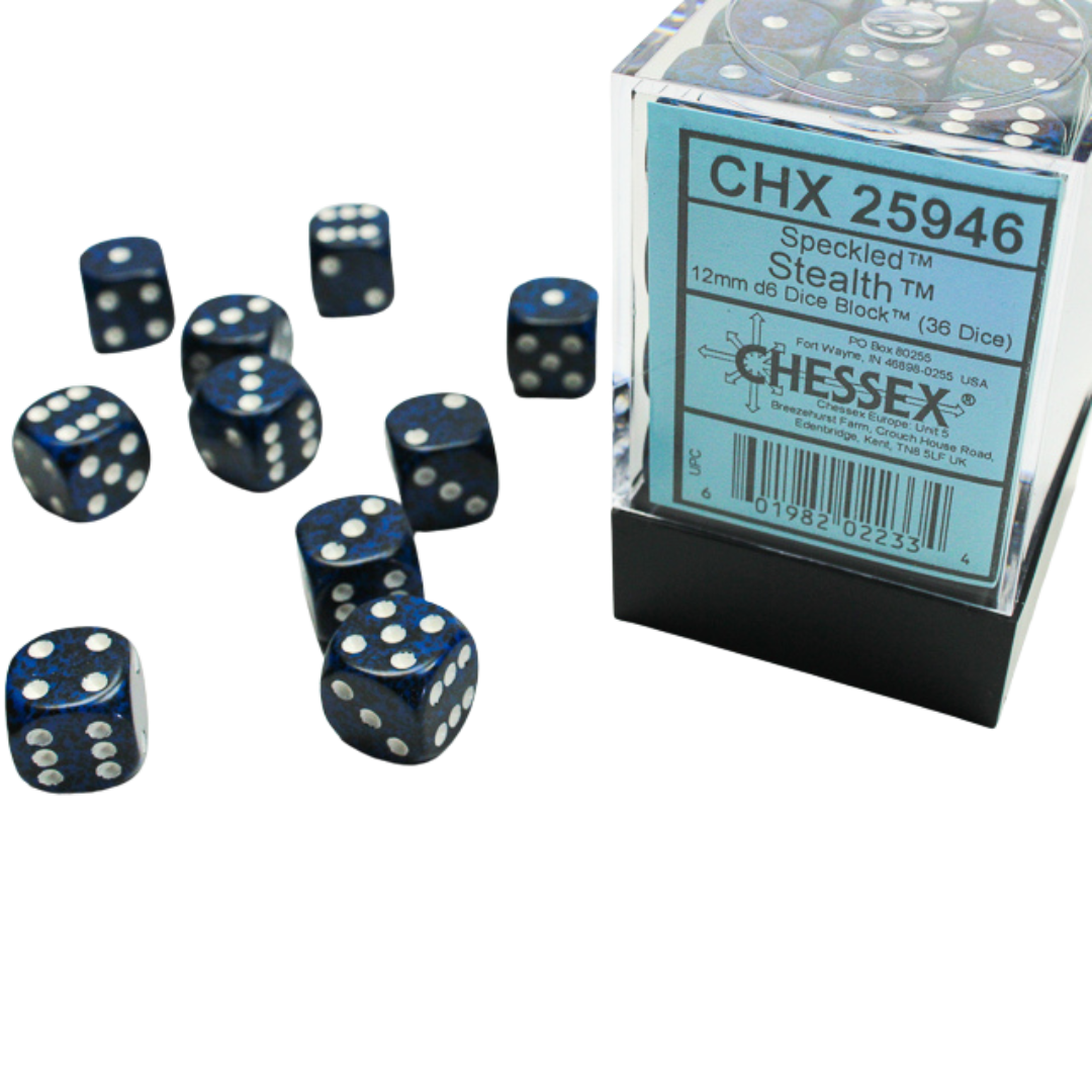 Chessex Speckled 12mm d6 Dice Blocks with Pips (36 Dice) - Stealth