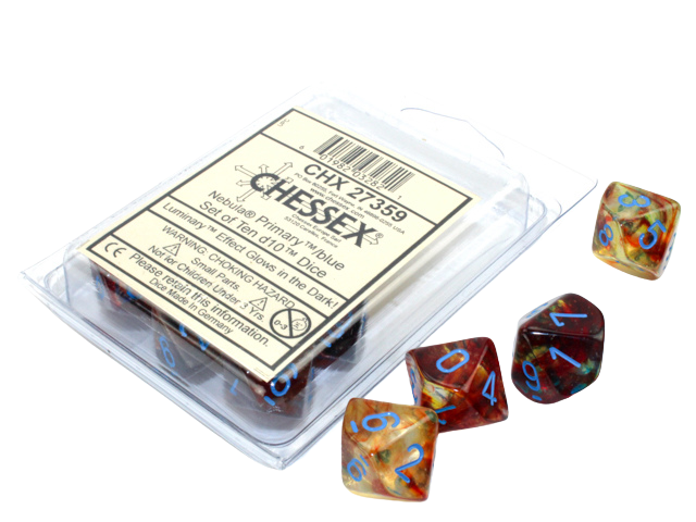Chessex Opaque Polyhedral Ten d10 Set - Nebula TM Primary/blue Luminary