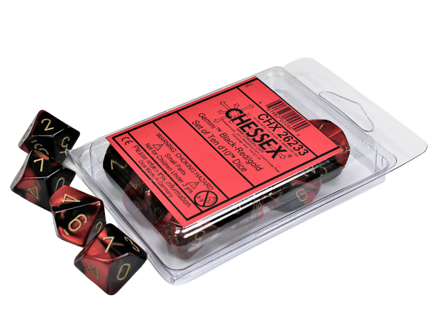 Chessex Opaque Polyhedral Ten d10 Set - Red/gold