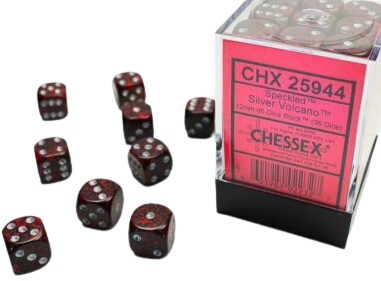 Chessex Speckled 12mm d6 Dice Blocks with Pips (36 Dice) - Silver Volcano