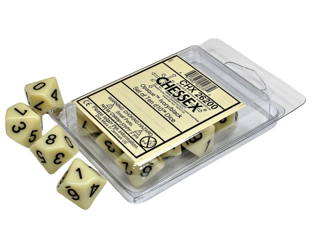 Chessex Opaque Polyhedral Ten d10 Set - Ivory/black