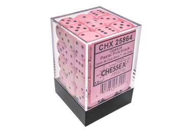 Chessex Opaque Pastel Pink/black 12mm d6 Dice Block (36 dice)