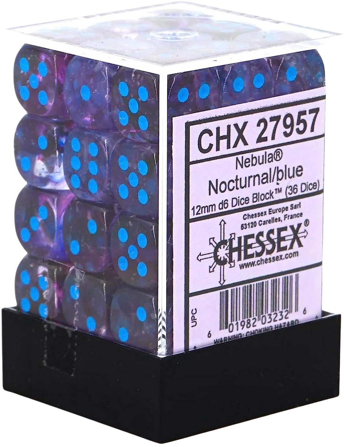 Chessex 12mm d6 Blocks - Nebula TM 12mm d6 Nocturnal/blue Luminary Dice Block™ (36 dice)