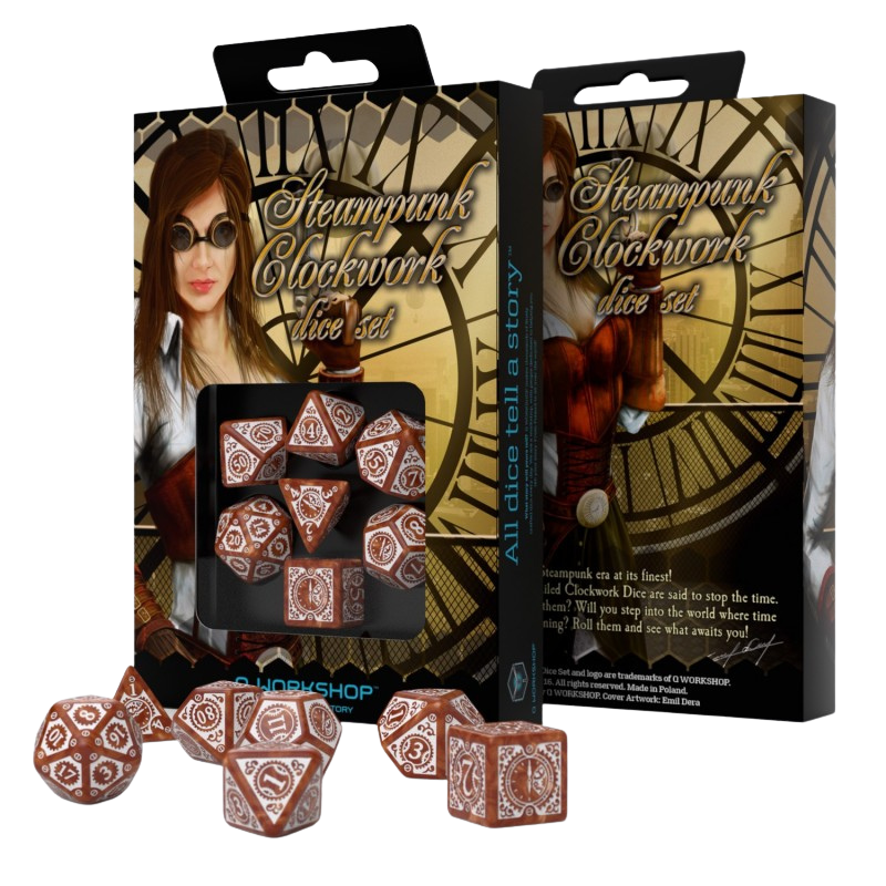 Q-Workshop - Steampunk Clockwork Caramel & White Dice Set (7)