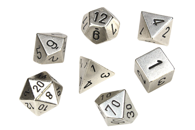Chessex Specialty Dice Sets - Solid Metal Silver Colour Poly 7 die set
