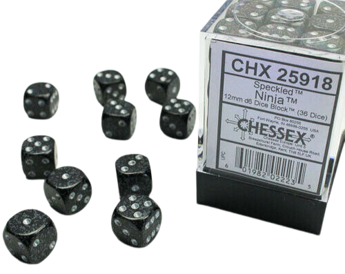 Chessex Speckled 12mm d6 Dice Blocks with Pips (36 Dice) - Ninja