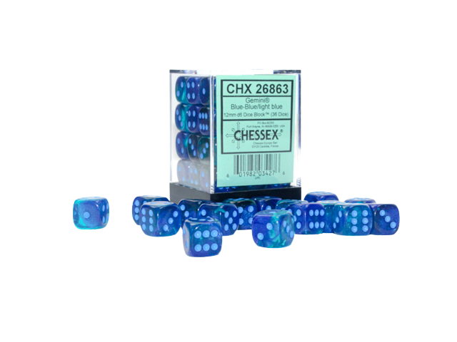 Gemini 12mm d6 Blue- Blue/light blue Luminary Dice Block (36 dice)