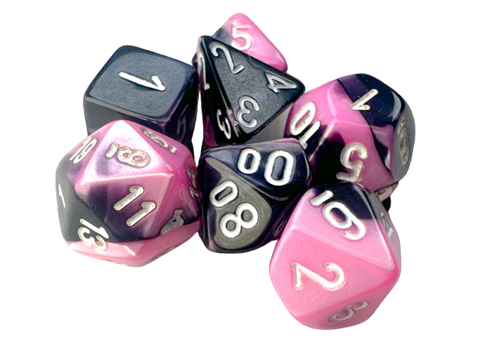 Chessex Gemini MiniPolyhedral Black-Pink/white 7-Die Set