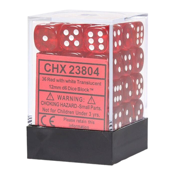 Chessex Translucent 12mm d6 with pips Dice Blocks (36 Dice) - Red W/White