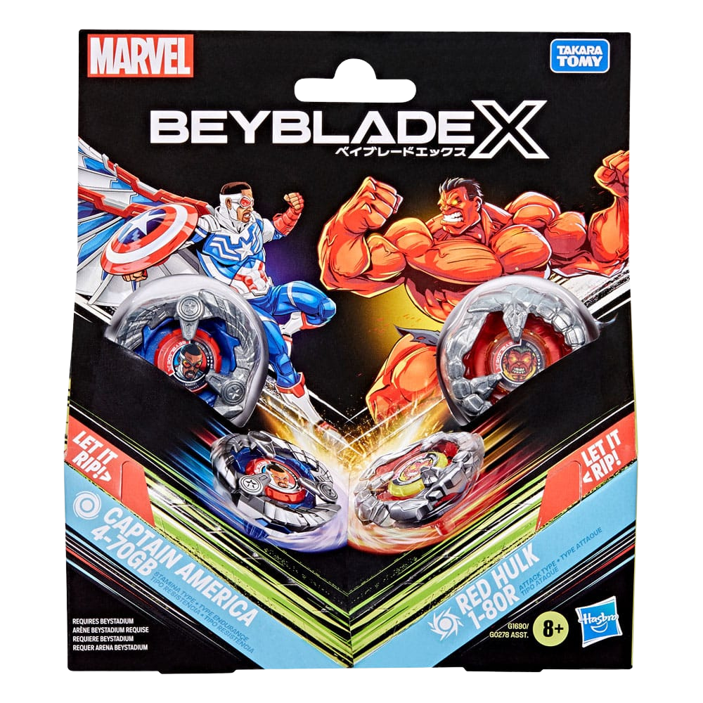 Beyblade X and Marvel Collab Captain America 4-70GB vs. Red Hulk 1-80R