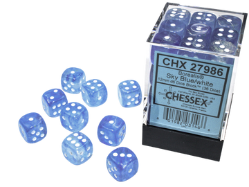 Chessex - Borealis 12mm d6 Sky Blue/white Luminary Dice Block (36 dice)