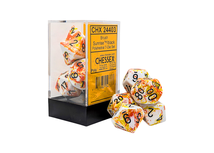 Chessex - Brush Polyhedral Sunrise/black 7-Die Set