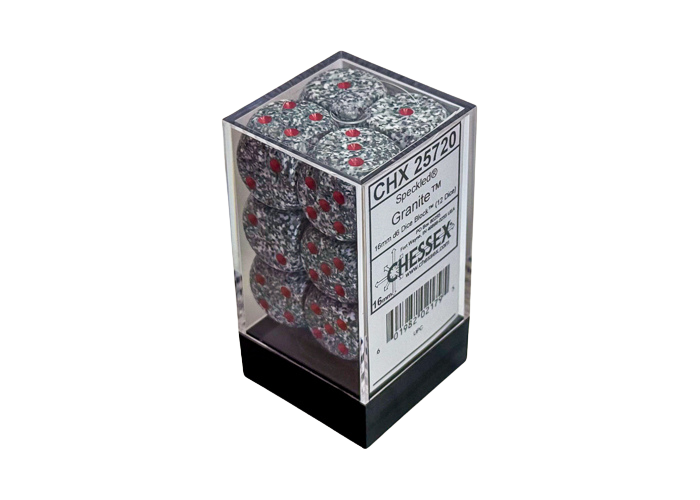 Chessex Speckled 16mm d6 with pips Dice Blocks (12 Dice) - Granite