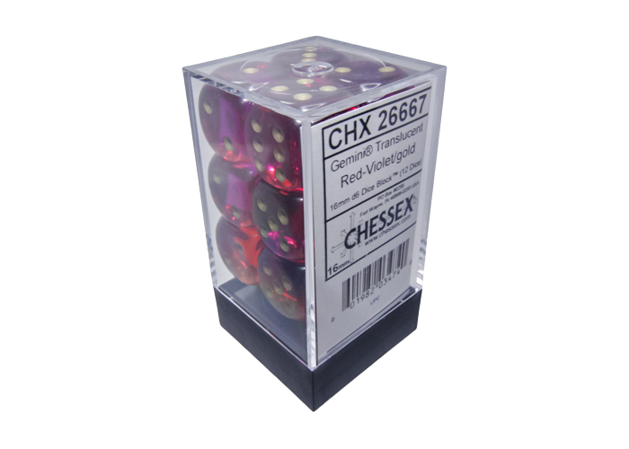 Gemini 16mm d6 Translucent Red-Violet/gold Dice Block (12 dice)