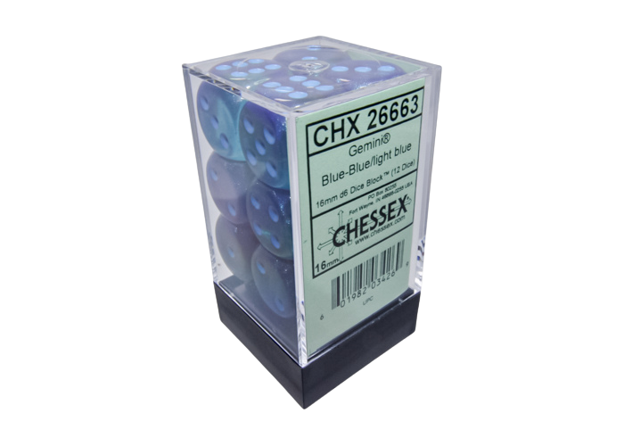 Gemini 16mm d6 Blue-Blue/light blue Luminary Dice Block (12 dice)