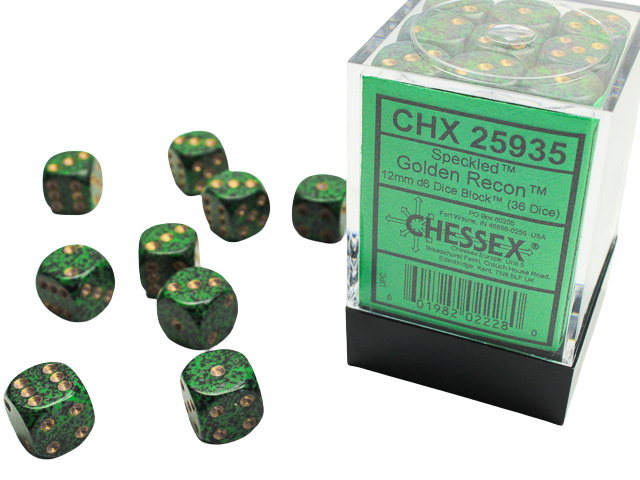 Chessex Speckled 12mm d6 Dice Blocks with Pips (36 Dice) - Golden Recon