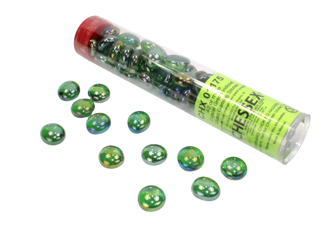 Chessex Gaming Glass Stones in Tube - Iridized Crystal Green (40)
