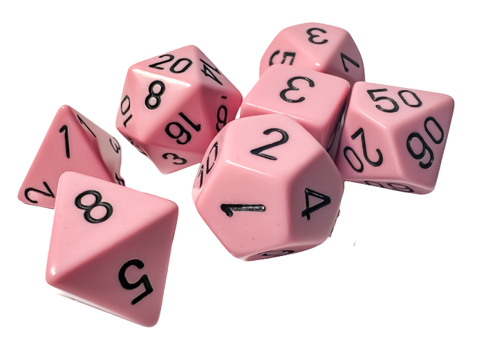 Chessex Opaque Pastel Pink/black Polyhedral 7-Dice Set