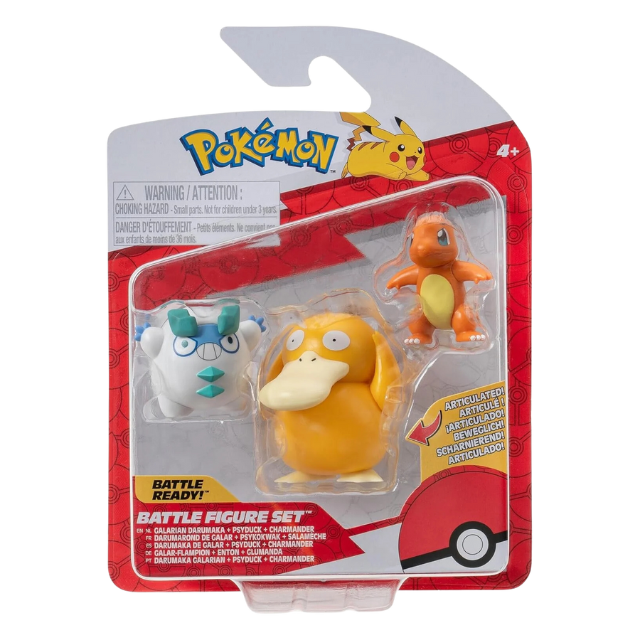 Pokémon Pack 3 Figuras - Galarian Darumaka + Psyduck + Charmander