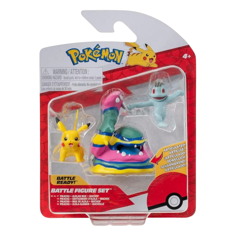 Pokémon Pack 3 Figuras - Pikachu + Alolan Muk + Machop