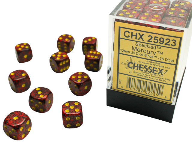 Chessex Speckled 12mm d6 Dice Blocks with Pips (36 Dice) - Mercury
