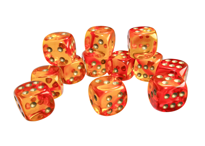 Gemini 16mm d6 Translucent Red-Yellow/gold Dice Block (12 dice)
