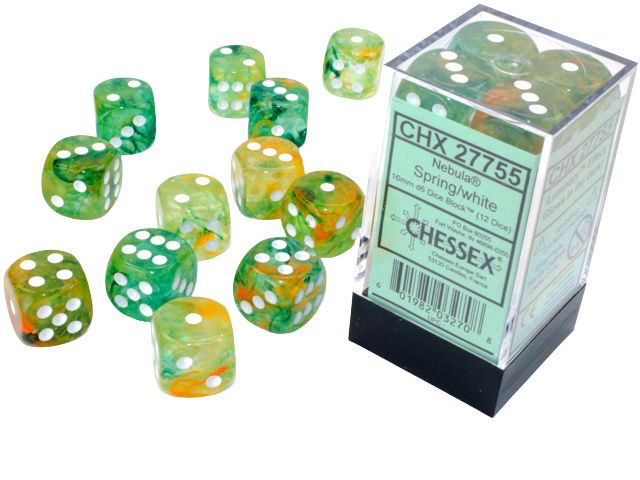 Chessex 16mm d6 Blocks - Nebula TM 16mm d6 Spring/white Luminary Dice Block™ (12 dice)