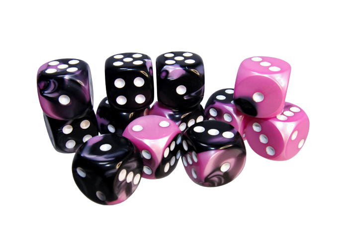 Chessex Gemini 16mm d6 with pips Dice Blocks (12 Dice) - Black-Pink w/white