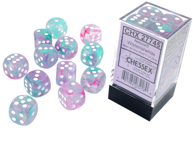 Chessex 16mm d6 Blocks - Nebula TM 16mm d6 Wisteria/white Luminary Dice Block™ (12 dice)
