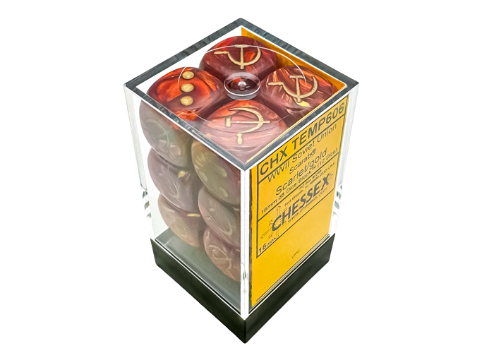 Chessex WW2 dice Soviet Scarab Scarlet/gold 16mm d6 Dice Block (12 dice)