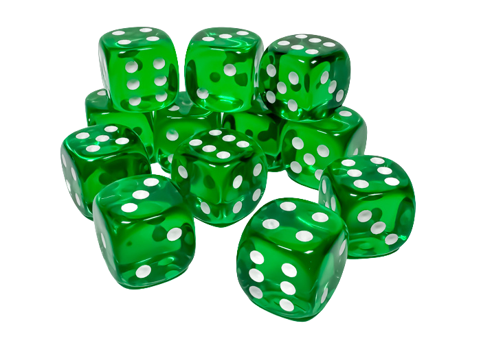 Chessex Translucent 16mm d6 with pips Dice Blocks (12 Dice) - GREEN W/WHITE