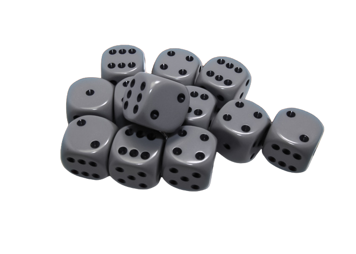 Chessex - Opaque 16mm d6 with pips Dice Blocks (12 Dice) - Grey w/black