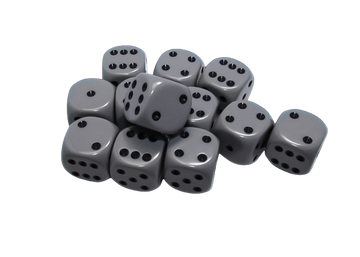 Chessex - Opaque 16mm d6 with pips Dice Blocks (12 Dice) - Grey w/black