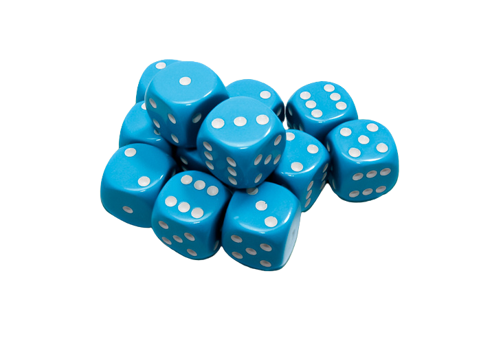 Chessex - Opaque 16mm d6 with pips Dice Blocks (12 Dice) - Light Blue w/white