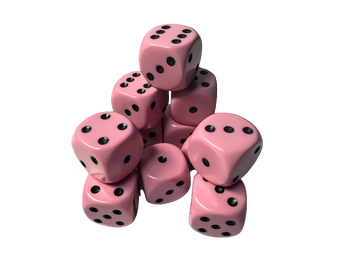 Chessex - Opaque Pastel Pink/black 16mm d6 Dice Block (12 dice)