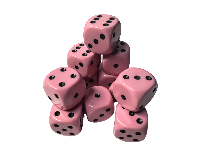 Chessex - Opaque Pastel Pink/black 16mm d6 Dice Block (12 dice)