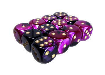 Chessex - Gemini 16mm d6 with pips Dice Blocks (12 Dice) - Black-Purple w/gold