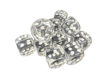 Chessex - Translucent 16mm d6 with pips Dice Blocks (12 Dice) - Clear w/white