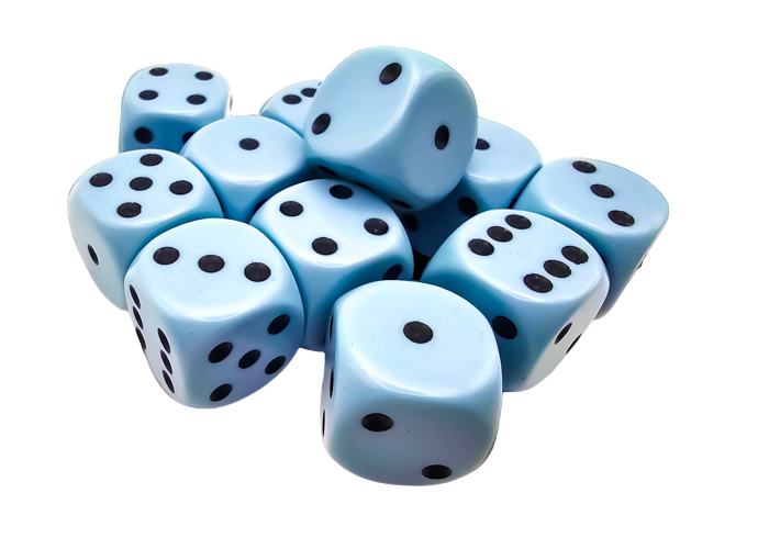 Chessex Opaque Pastel Blue/black 16mm d6 Dice Block (12 dice)