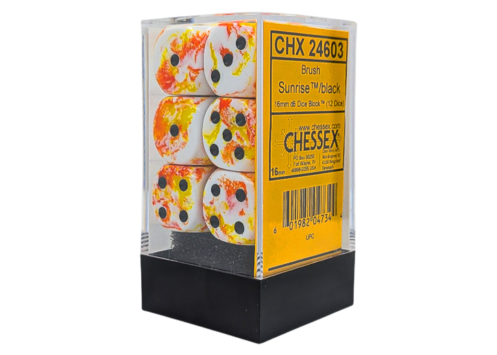Chessex Brush Sunrise/black 16mm d6 Dice Block (12 dice)