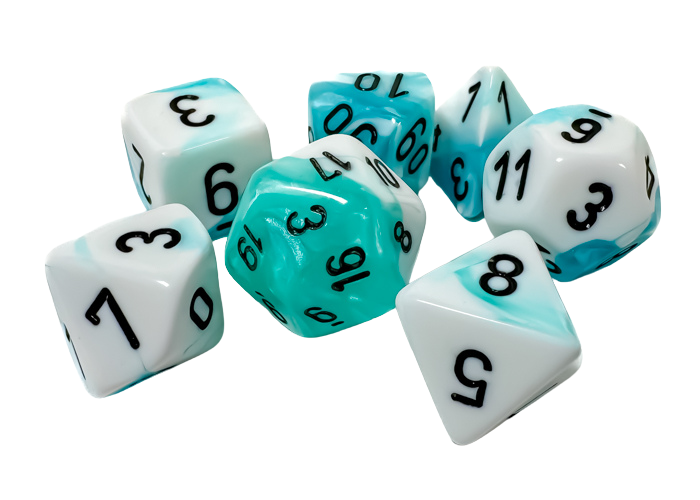 Chessex Gemini Polyhedral 7-Die Set - White-Teal w/black