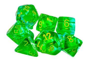 Chessex - Gemini Polyhedral Translucent Green-Teal/yellow 7-Die Set