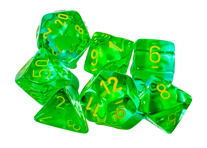 Chessex - Gemini Polyhedral Translucent Green-Teal/yellow 7-Die Set