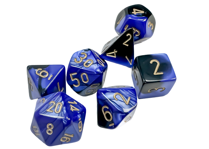 Chessex Gemini Polyhedral 7-Die Set - Black-Blue w/gold